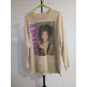Whitney Houston Leopard Print Sweatshirt Women's Size Medium Tan Pullover New